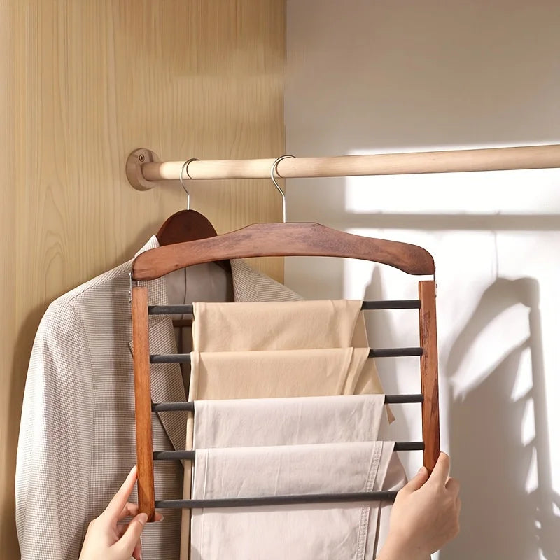 Solid Wood Multi-Tier Trouser & Coat Rack | Flocked Storage