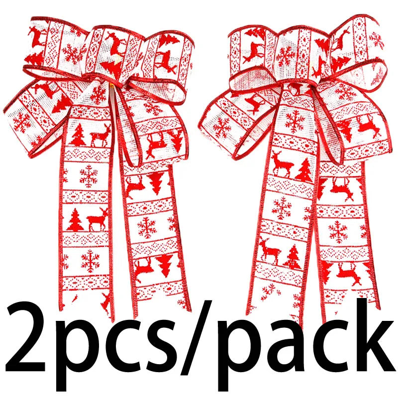 Linen Ribbon Bow Christmas Wreath & Tree Decoration – 2-Pack