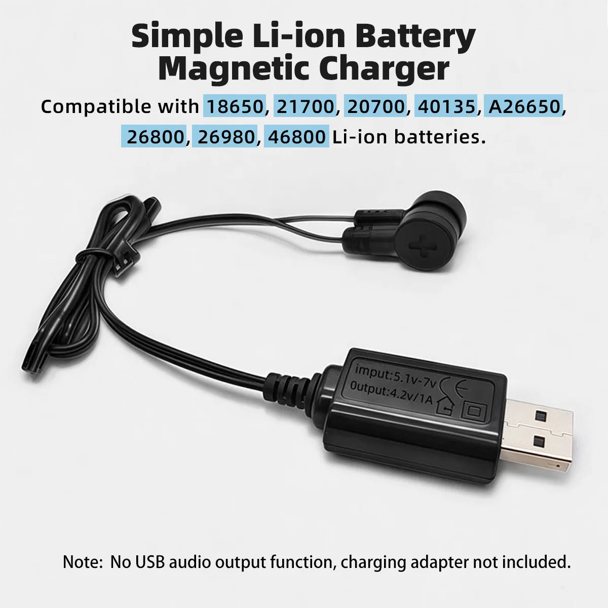 Magnetic USB Charger for 18650 16340 26650 Lithium Batteries