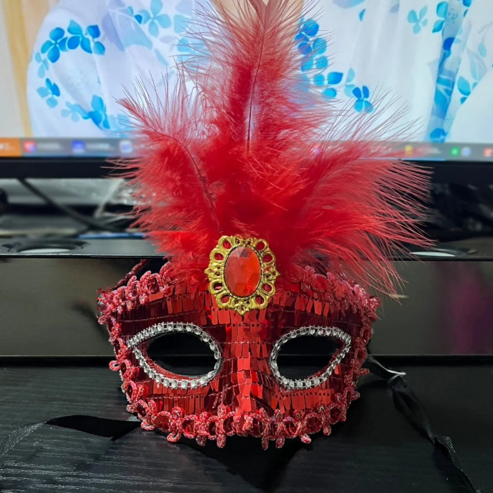 Princess Feather Venetian Masquerade Half Face Mask