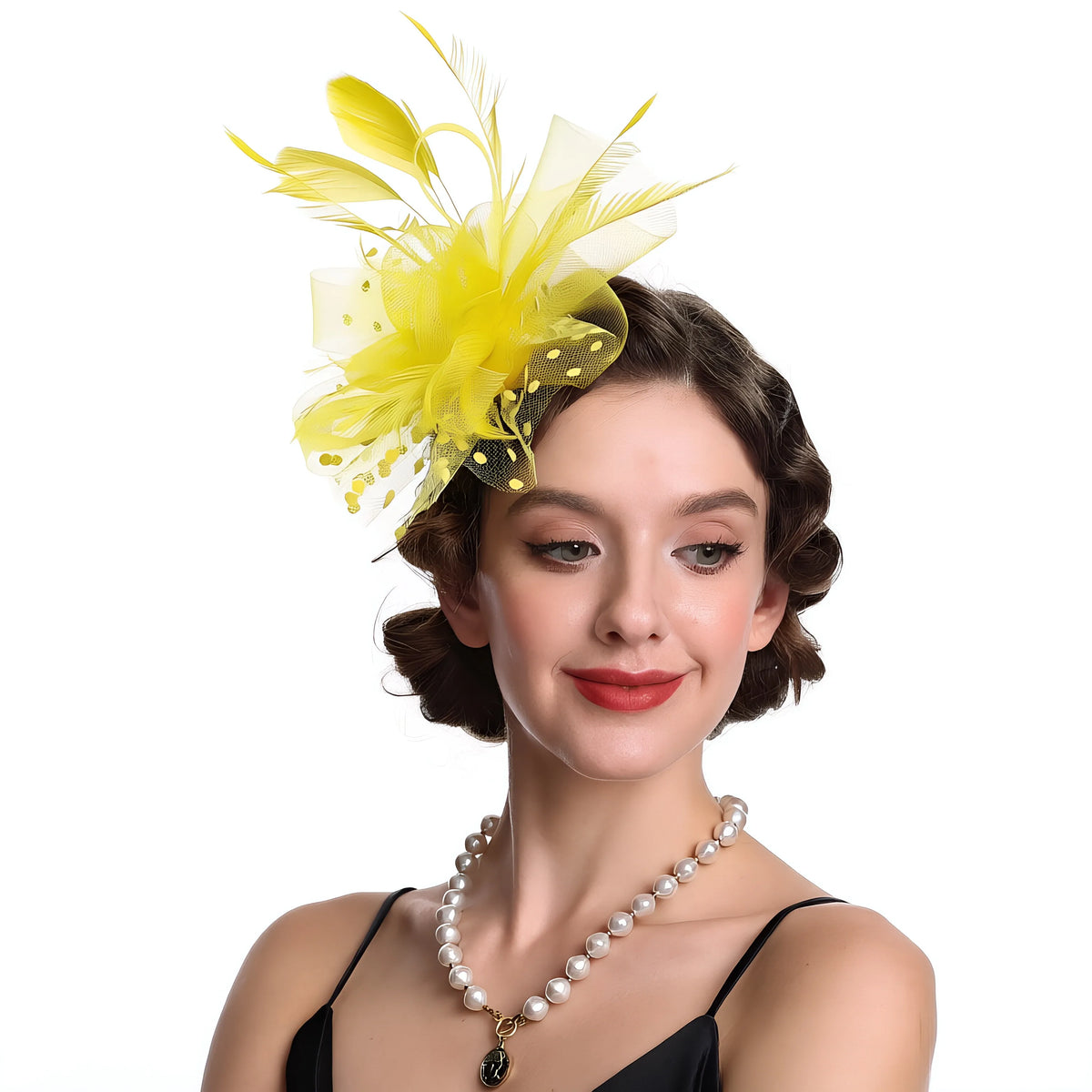 Feather Fascinator Top Hat – Polka Mesh Women's Headpiece